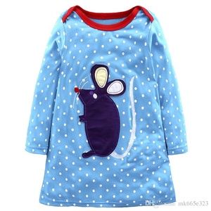 Girl Cartoon Animal Long Sleeve Casual Dress